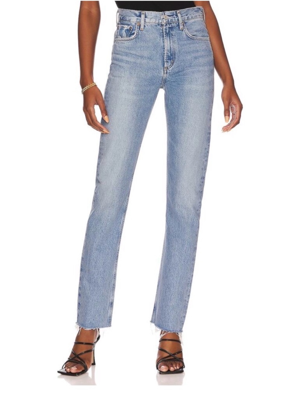 AGOLDE Cherie High Rise Straight Leg Jeans 100% cotton Light Wash Raw Hem 29